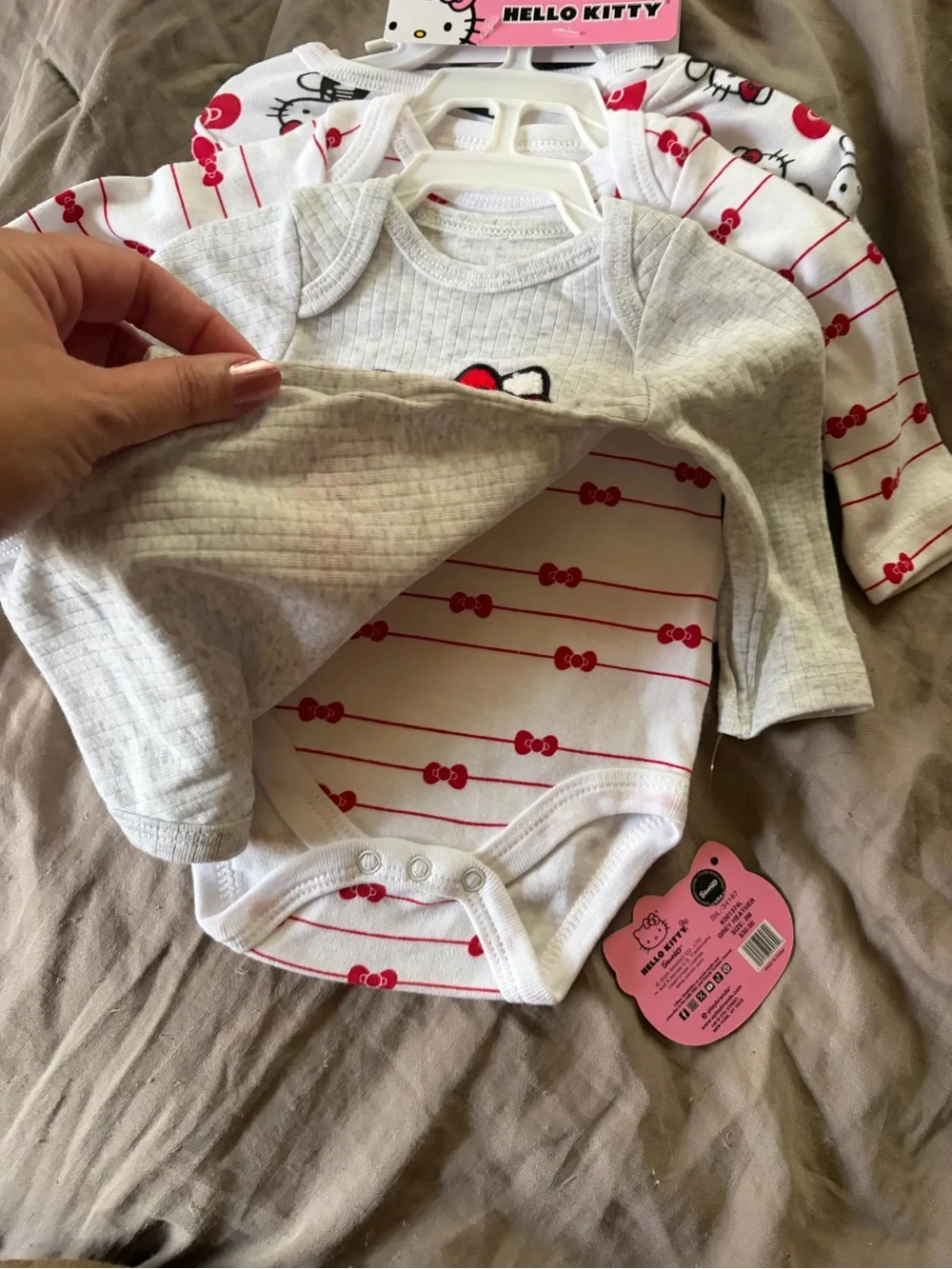 Hello Kitty Grey and Red Ribbed Baby Bodysuit Set